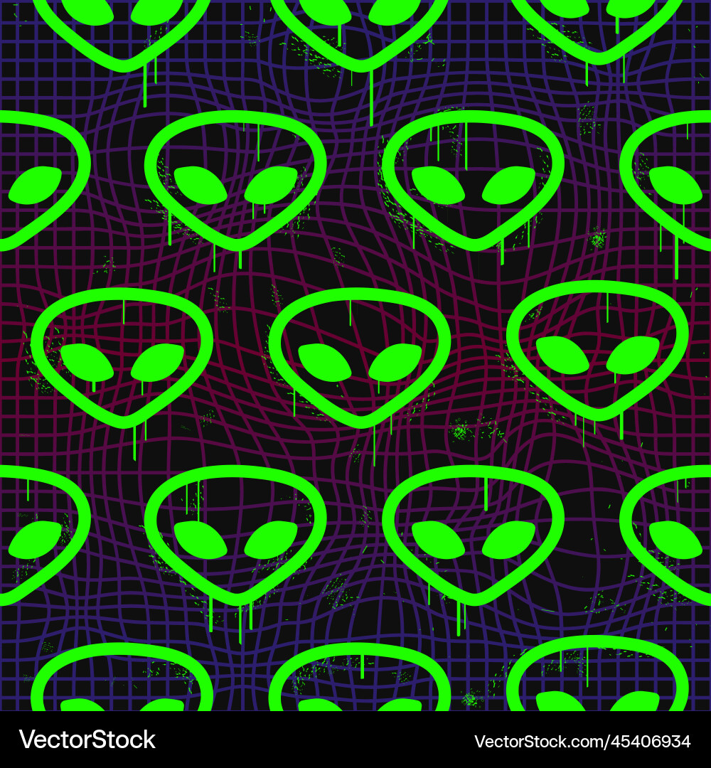 Alien face and warp grid seamless pattern Alien face and warp grid seamless pattern vector image