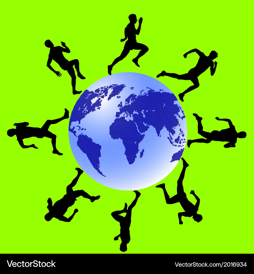 Athletes Running on Globe Vector Image