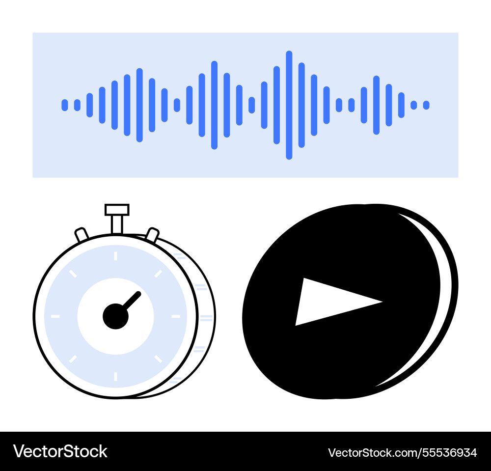 Audio waveform stopwatch and play button vector image