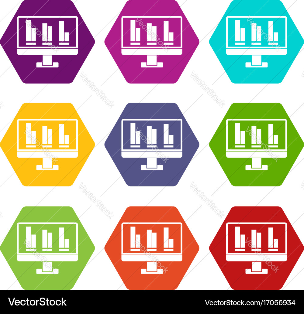 Business graph at computer screen icon set color vector image