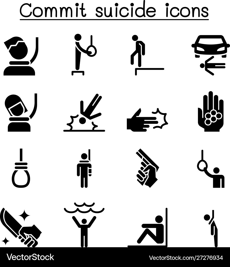 Commit suicide icon set Commit suicide icon set Vector Image