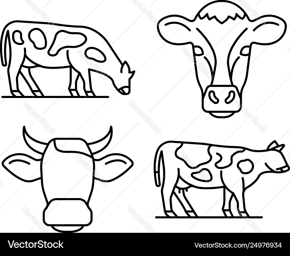 Kuh-Symbole setzen Kontur Stil Kuh-Symbole setzen Kontur Stil vektorbild