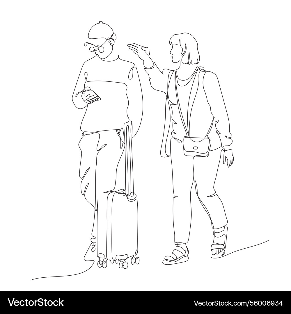 Man in glasses using phone and standing suitcase Vector Image