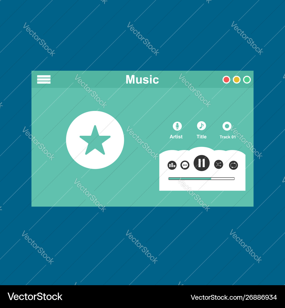 Media player application app template with flat Media player application app template with flat vector image
