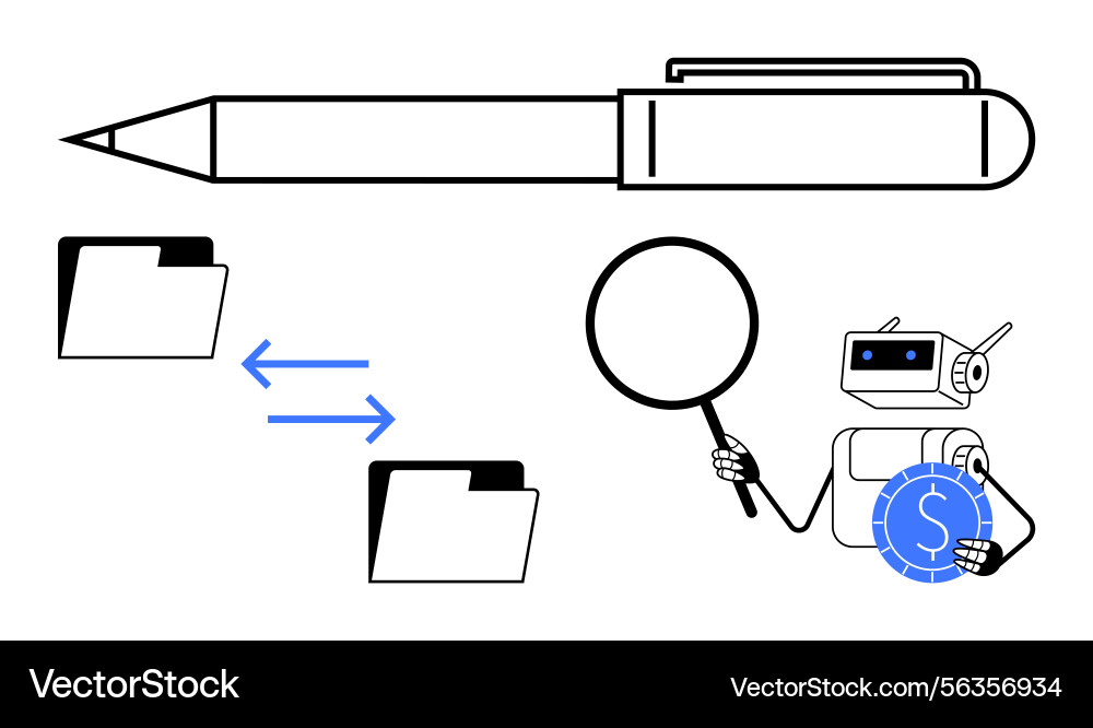 Robot analyzing file exchange process while Robot analyzing file exchange process while vector image