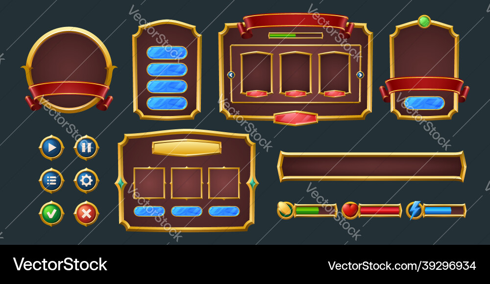 Set of game frames bars and menu buttons kit Set of game frames bars and menu buttons kit vector image
