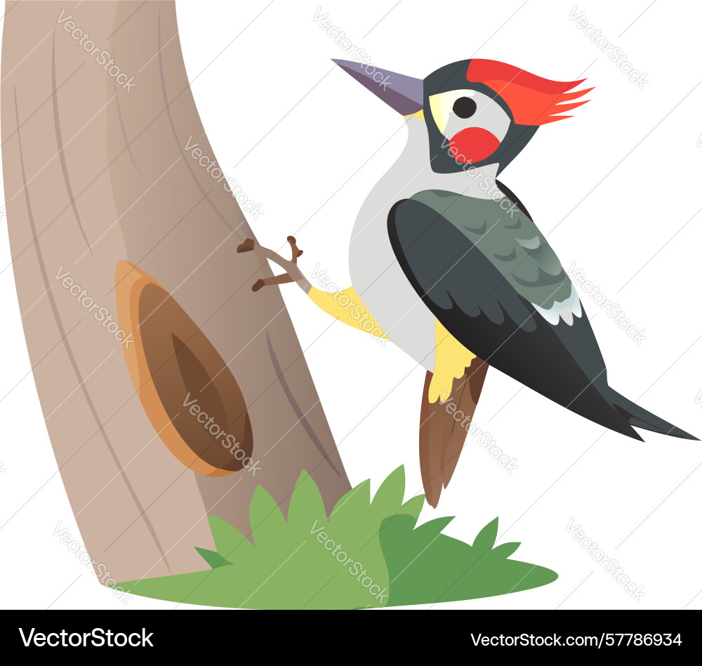 Woodpecker on tree trunk design generative ai Vector Image