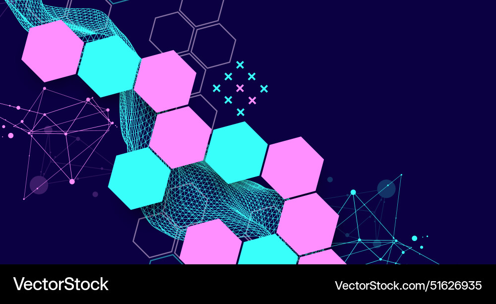 Abstract wave with hexagon is made in a frame Abstract wave with hexagon is made in a frame vector image