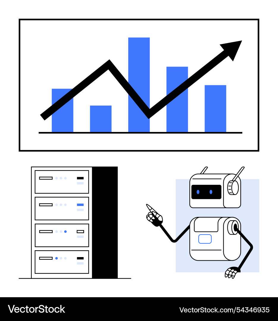 Data analytics and automation server rack growth Data analytics and automation server rack growth Vector Image