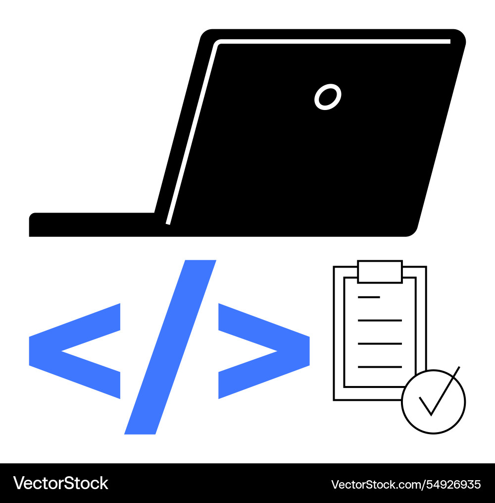 Laptop with coding brackets and checklist Laptop with coding brackets and checklist vector image