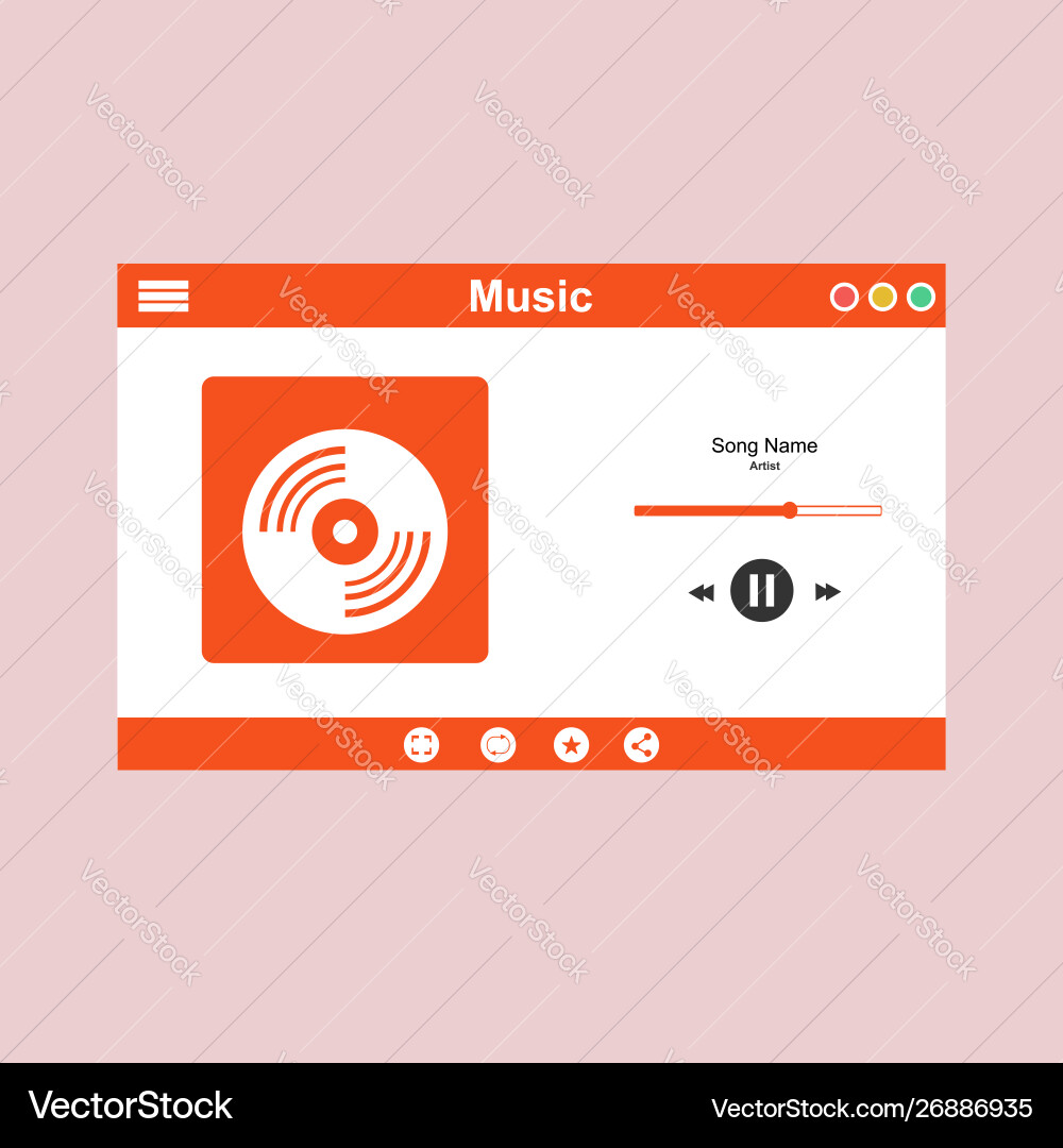 Media player application app template with flat Media player application app template with flat Vector Image