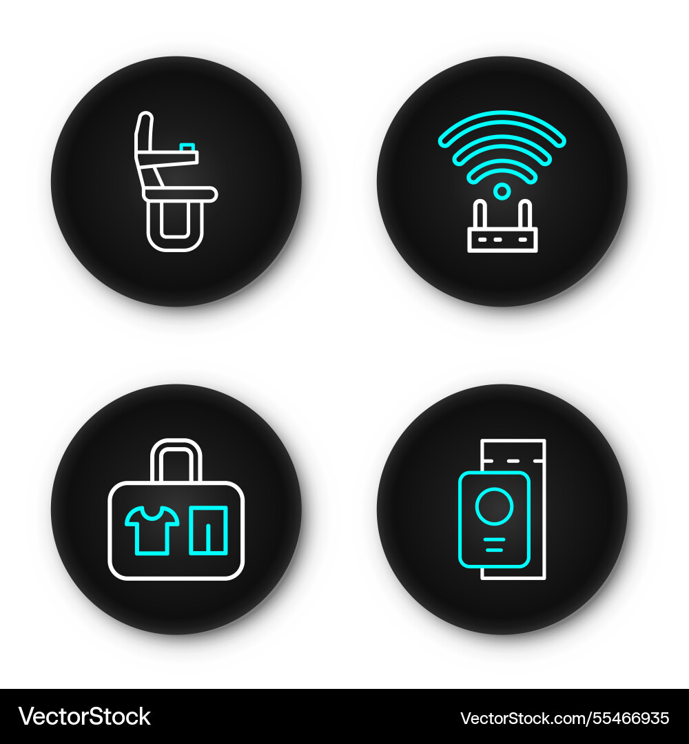 Set line passport with ticket suitcase router Vector Image