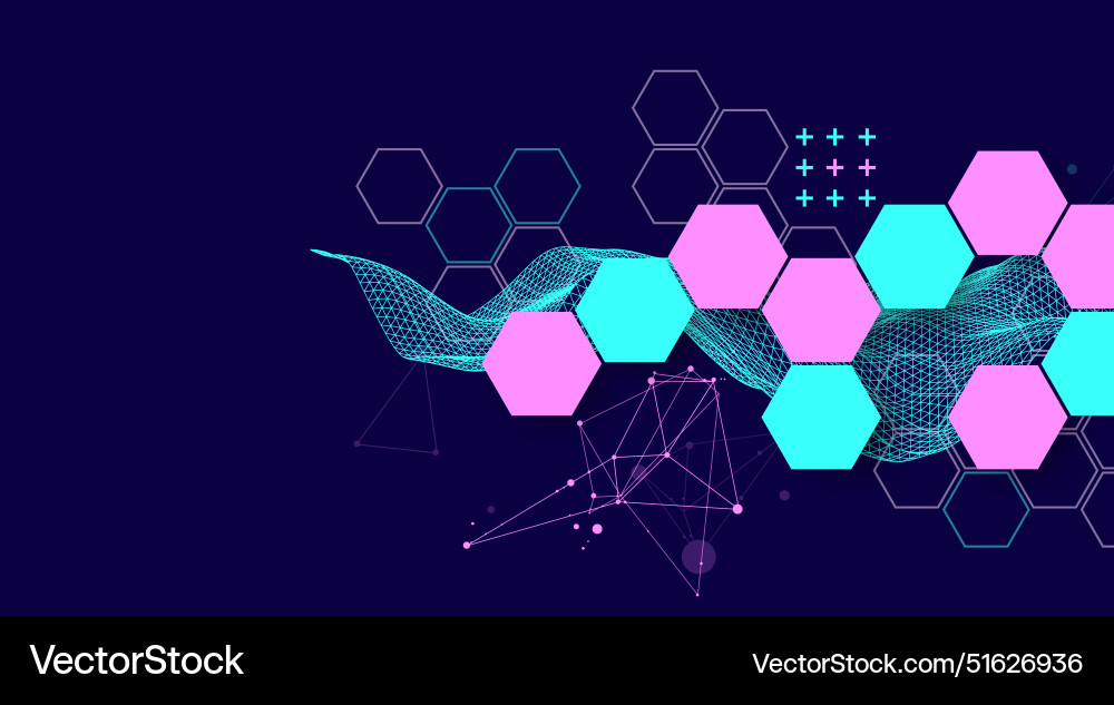 Abstract wave with hexagon is made in a frame Abstract wave with hexagon is made in a frame vector image