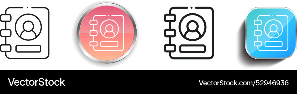 Contact book icon thin linear regular and button Contact book icon thin linear regular and button vector image