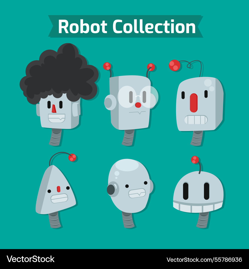Flat robot character collection Vector Image