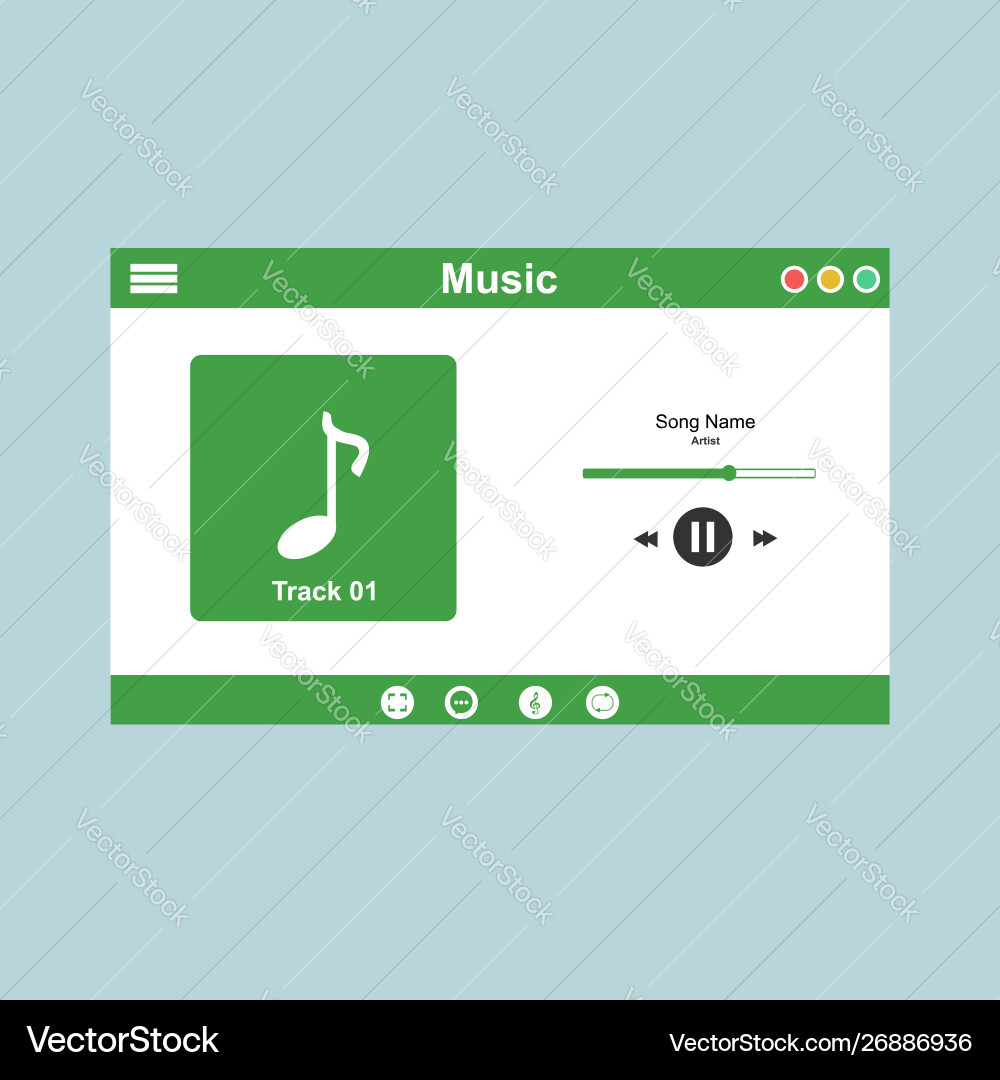 Media player application app template with flat Media player application app template with flat vector image