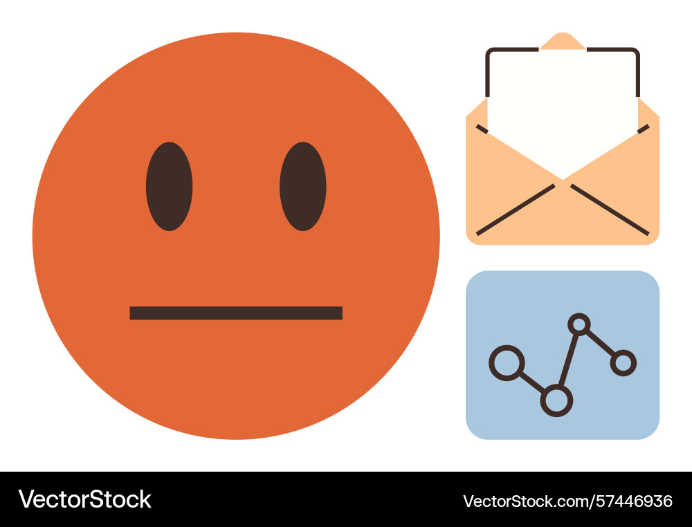 Neutral face emotion with envelope and analytics Neutral face emotion with envelope and analytics vector image