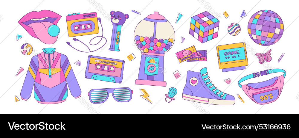Set of colorful elements 80s 90s retro badge Set of colorful elements 80s 90s retro badge vector image