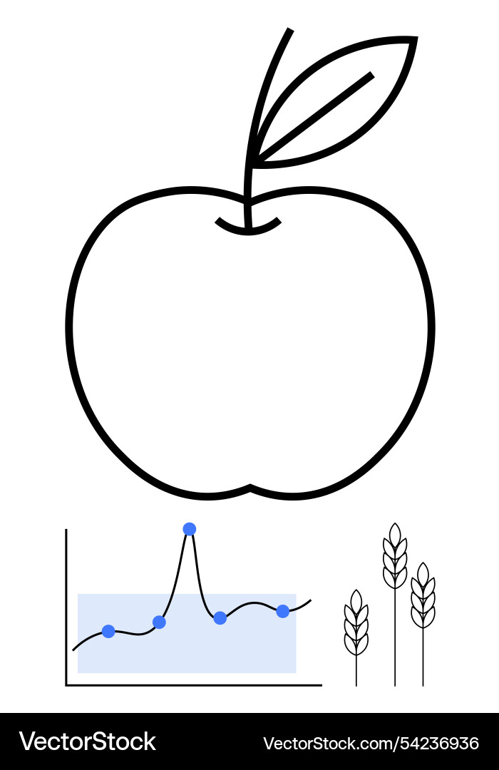 Simple line art apple with graph and wheat Vector Image
