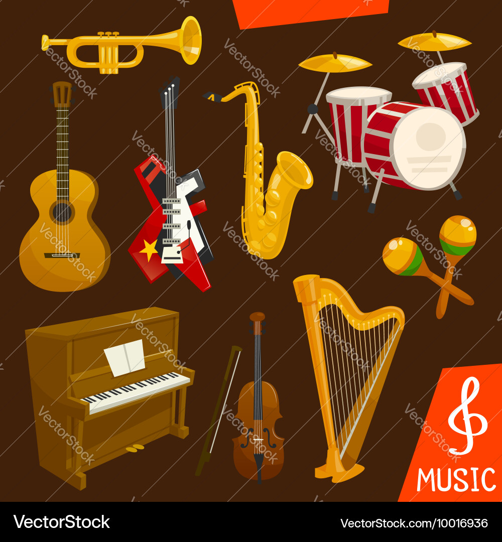 Wind and strings musical instruments Vector Image