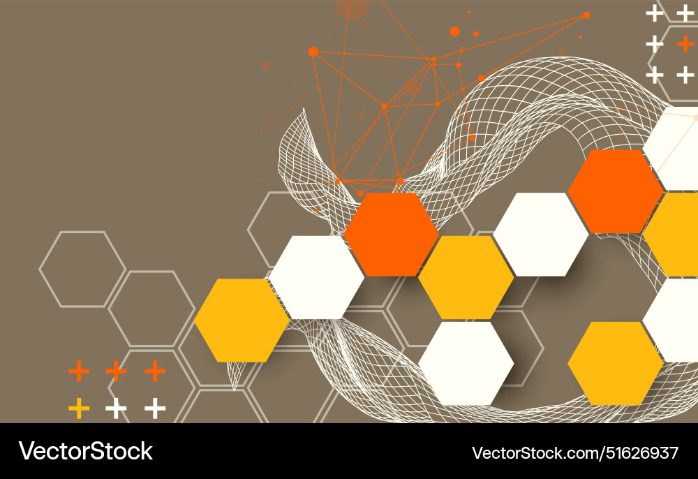 Abstract wave with hexagon is made in a frame Abstract wave with hexagon is made in a frame vector image