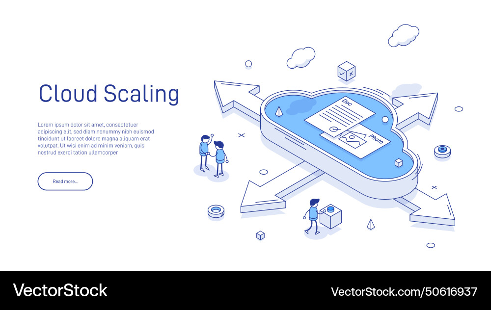 Cloud scaling solution concept computing vector image