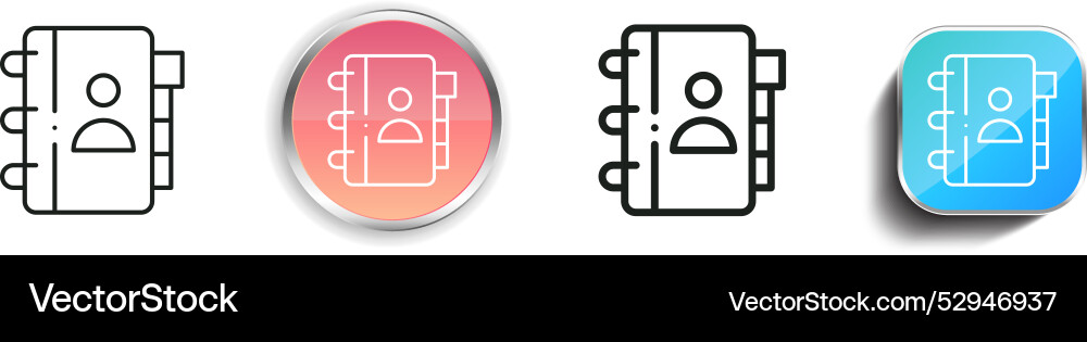 Contact book icon thin linear regular and button Contact book icon thin linear regular and button vector image