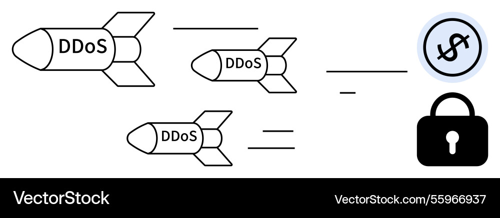 Cyberattacks represented as missiles targeting Vector Image