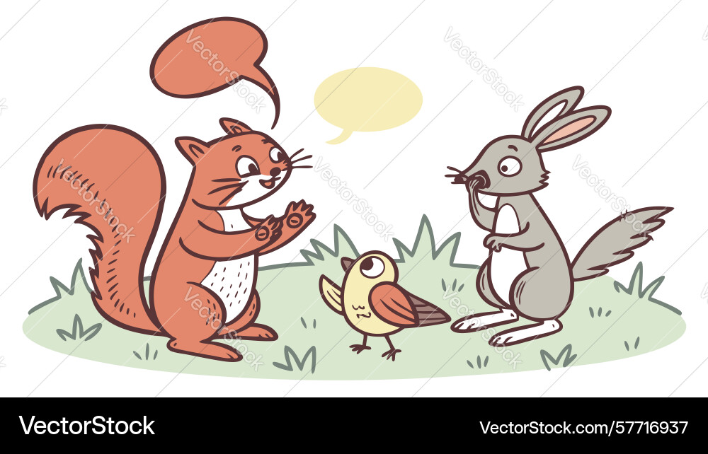 Friendly squirrel and rabbit chatting design Vector Image