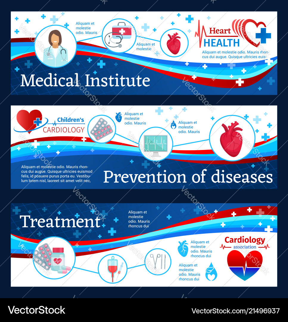 Kardiologie Klinik Banner mit Arzt und Herz Kardiologie Klinik Banner mit Arzt und Herz vektorbild