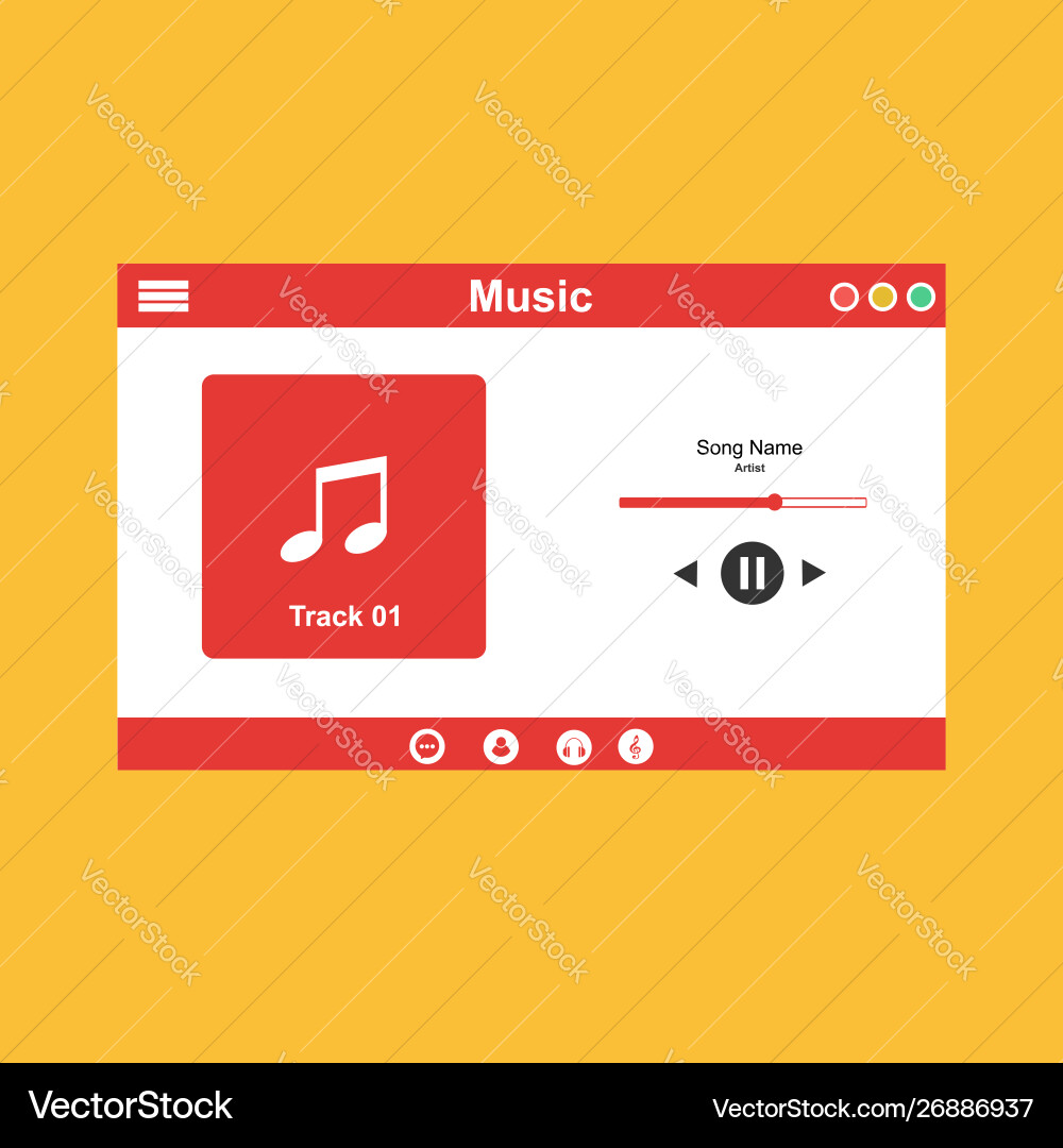 Media player application app template with flat vector image