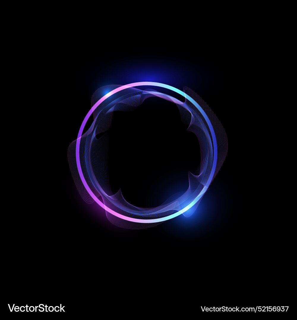 Neon gradient line circle frame with wavy motion vector image
