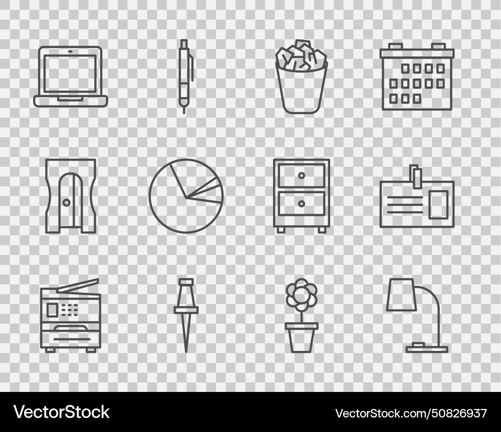 Set line printer table lamp full trash can push Set line printer table lamp full trash can push vector image