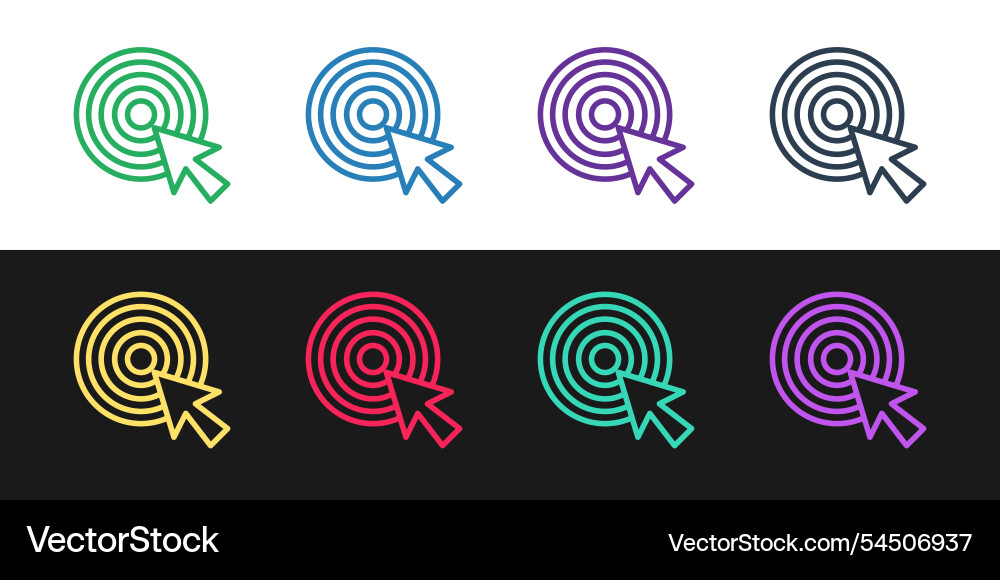 Set line target with arrow icon isolated on black Set line target with arrow icon isolated on black vector image