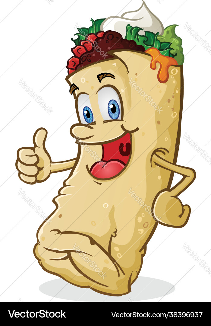Smiling Burrito Character Thumbs Up Vector Image