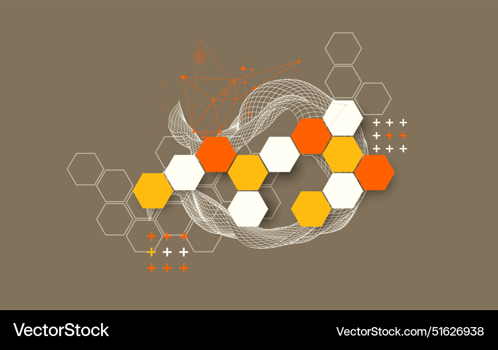 Abstract wave with hexagon is made in a frame Abstract wave with hexagon is made in a frame vector image