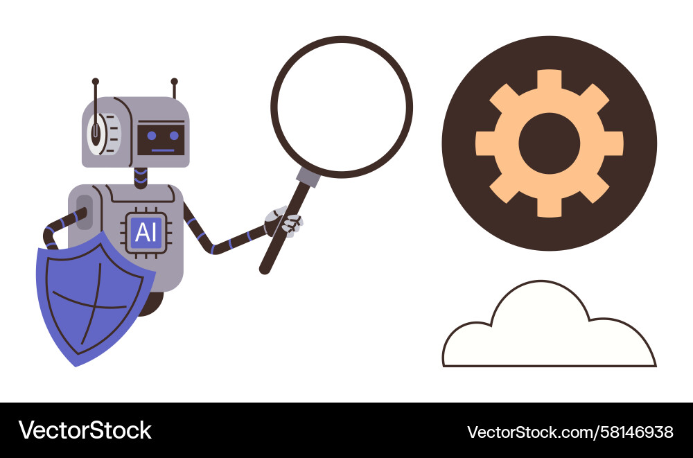 AI Data Analysis with Magnifying Glass Vector Image