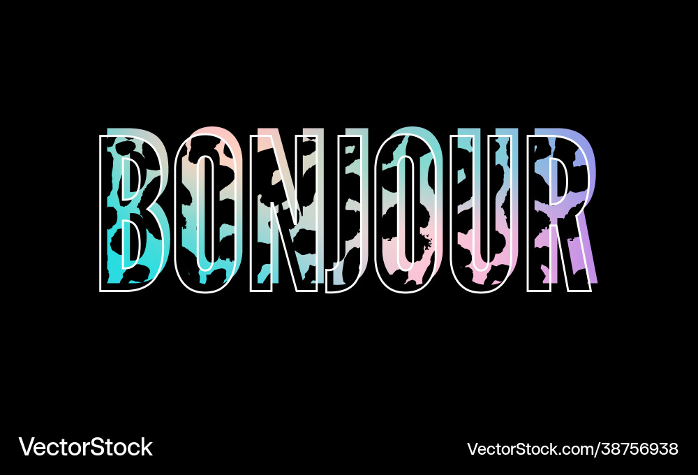 Dekorativer Bonjour hallo Slogan Text mit Leoparden Dekorativer Bonjour hallo Slogan Text mit Leoparden vektorbild