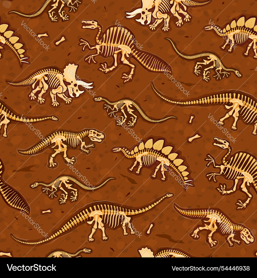 Dinosaur fossils seamless pattern with dino bones Dinosaur fossils seamless pattern with dino bones Vector Image
