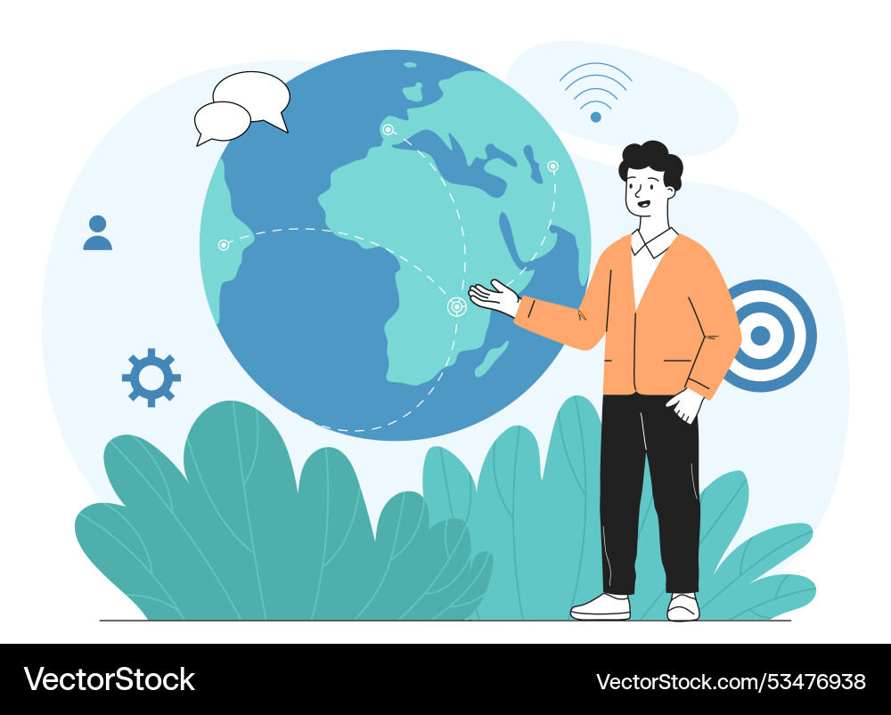 Man with global network young guy globe Vector Image