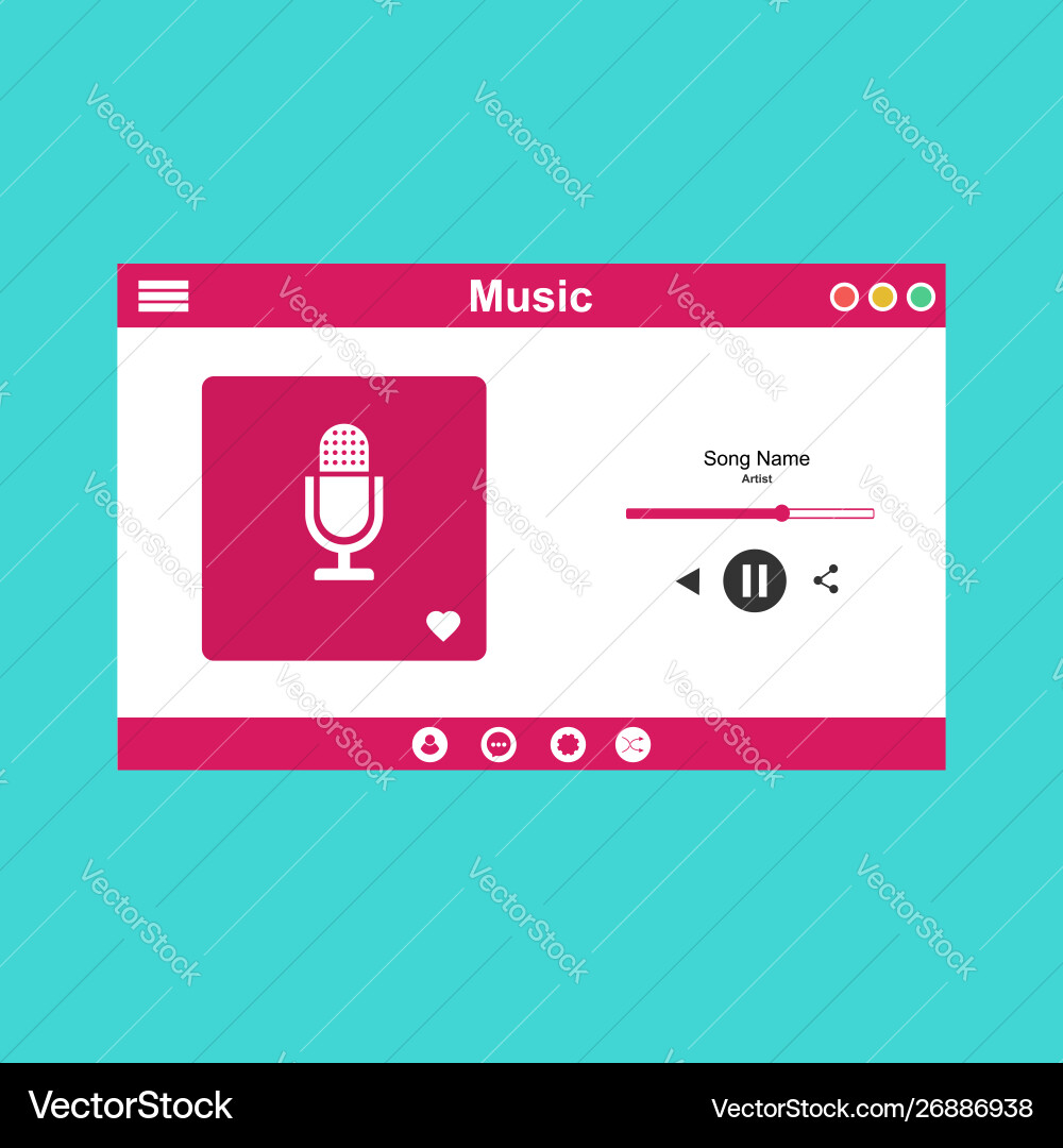 Media player application app template with flat Media player application app template with flat vector image