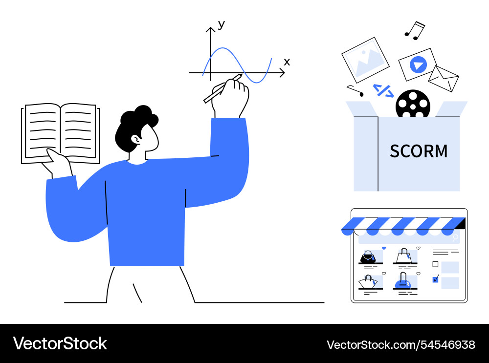 Person learning and analyzing data with scorm Person learning and analyzing data with scorm vector image
