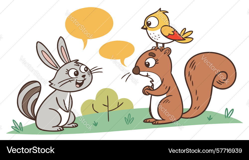 Friendly squirrel rabbit and bird interaction Vector Image