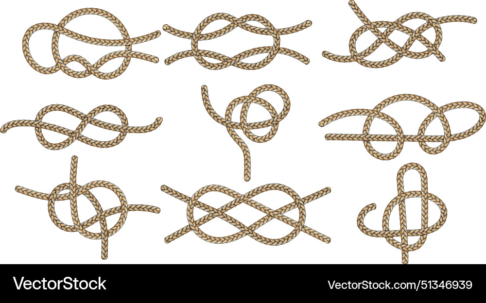 Old rope knot collection Royalty Free Vector Image