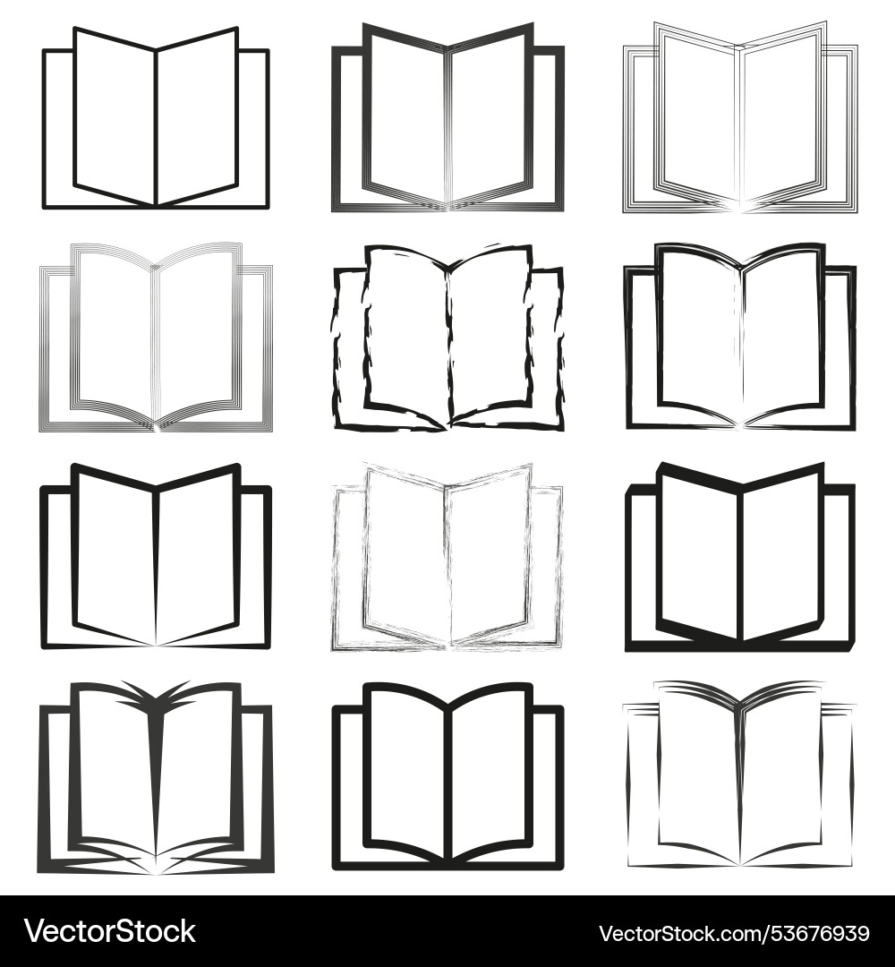 Open book icons various styles collection simple Open book icons various styles collection simple vector image