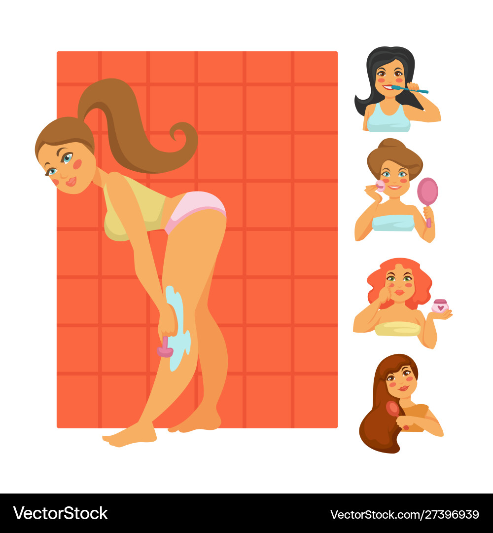 Tägliche Pflege und Schönheit Routine Frauen Tägliche Pflege und Schönheit Routine Frauen vektorbild
