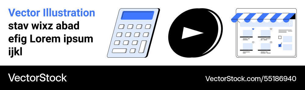 Calculator play button and shop interface Calculator play button and shop interface vector image