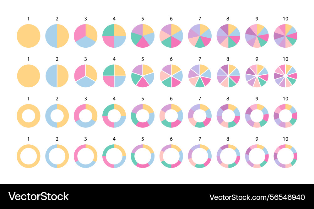 Colored circle graph collection multicolor Colored circle graph collection multicolor vector image