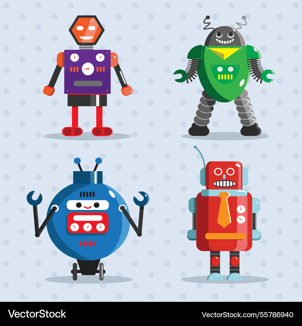 Flat robot character collection Vector Image