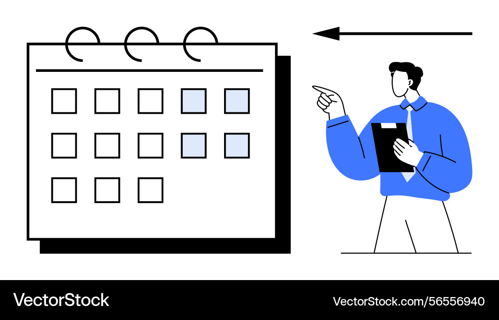 Man pointing towards calendar representing Man pointing towards calendar representing vector image